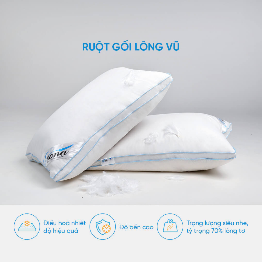 Gối nằm lông vũ tự nhiên Doona Dream Cloud 70% 45x65cm cực kì êm ái bảo hành bởi Vua Nệm