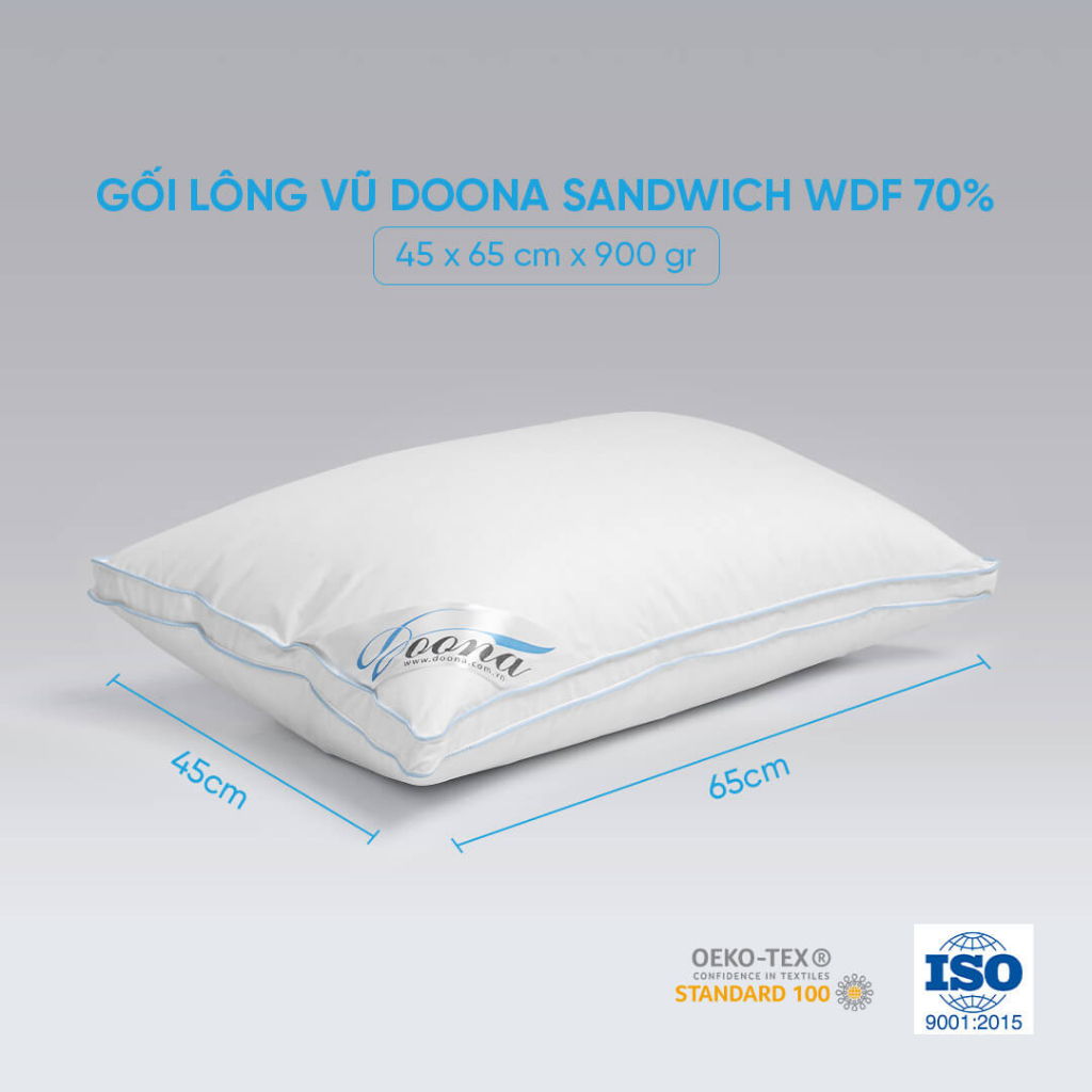 Gối nằm lông vũ Doona Sandwich 45x65cm siêu mềm và êm ái bảo hành bởi Vua Nệm