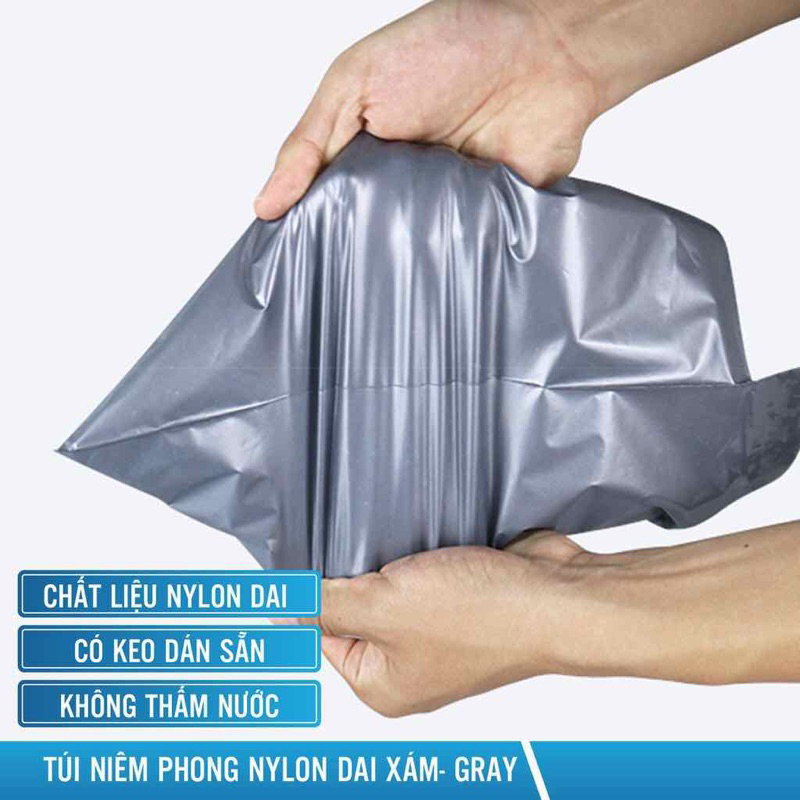 Túi gói hàng niêm phong sẵn keo dán miệng size 28x42 cuộn 100 túi màu ghi xám