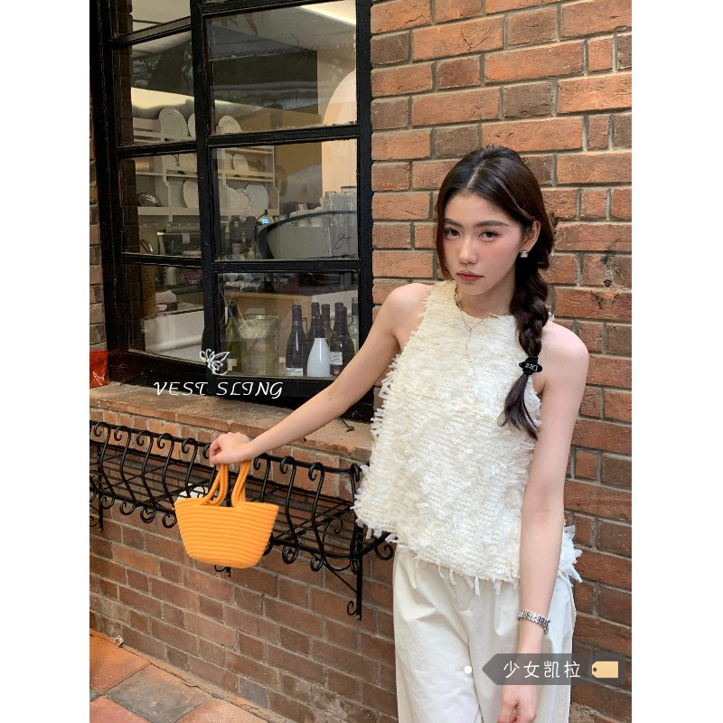 Áo yếm sát nách tua rua thanh lịch sang chảnh phong cách Hàn Quốc