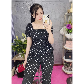 Đồ bộ tiểu thư cổ ren lụa mango mềm mịn 40/55kg