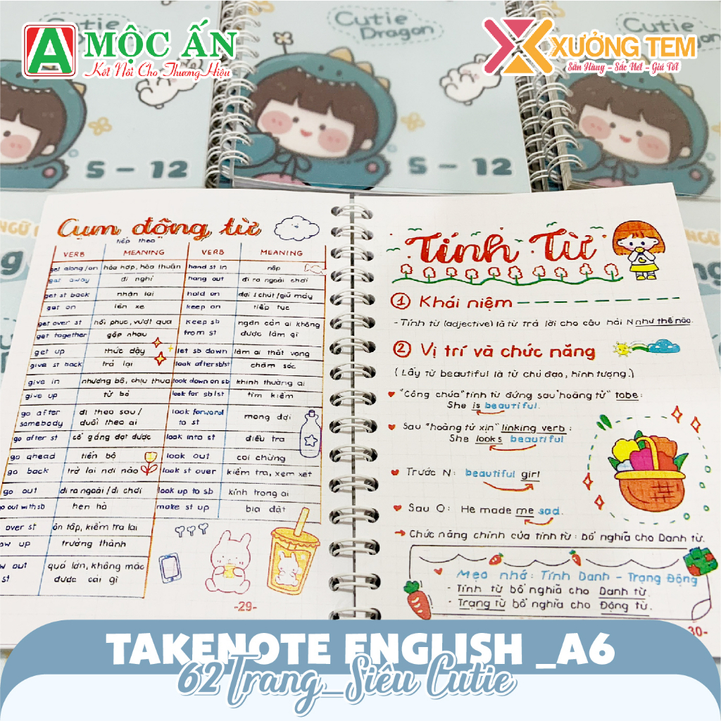 Combo Takenote Tiếng Anh + Notebook A6 - 62 trang - Bản Mới Nhất, #Takenotetienganh #tienganh5-12 #sotaytienganh