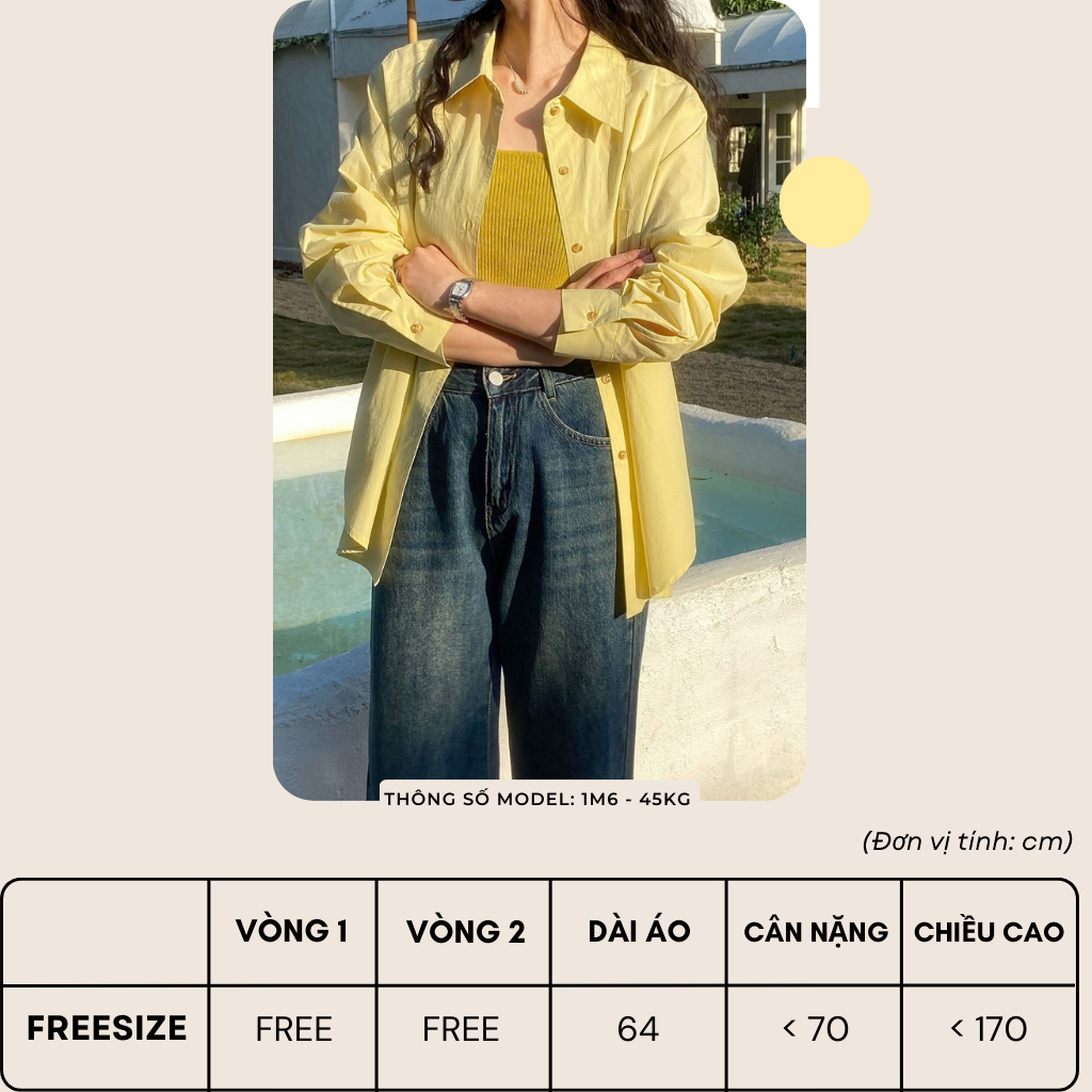 Áo sơ mi nữ Sanjoli form rộng tay dài unisex phong cách hàn quốc màu vàng AO014