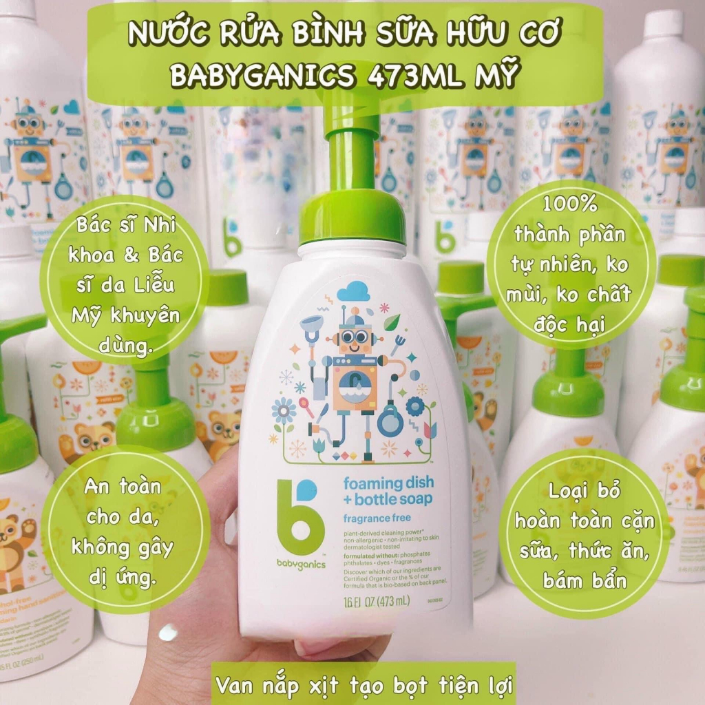 Nước Rửa Bình Sữa và Bát Đĩa BabyGanics Mỹ chai 473ml