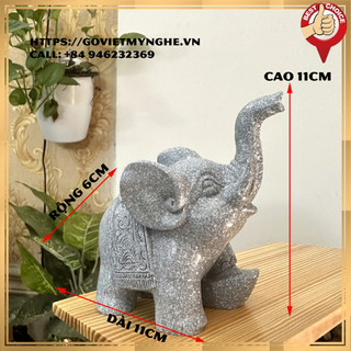 [Linh vật phong thủy] Tượng đá con voi đạp thỏi vảng chiêu giữ tài lộc cho gia chủ - Màu đá xám - Cao 11cm
