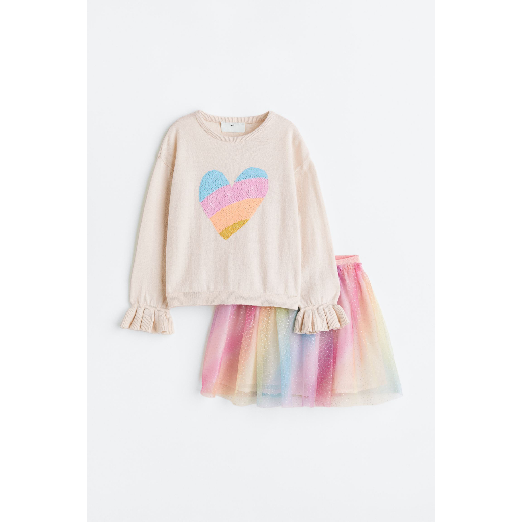 Sét áo cầu vồng và chân váy bé gái H&M Authentic