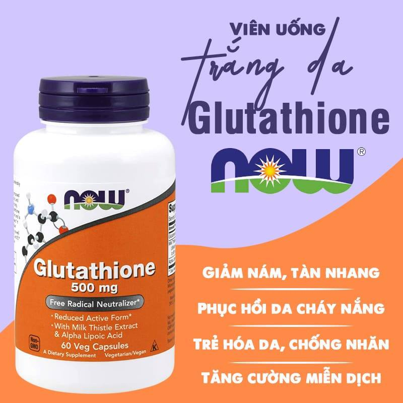 Viên uống trắng da nội sinh NOW Glutathione 500mg -60 viên