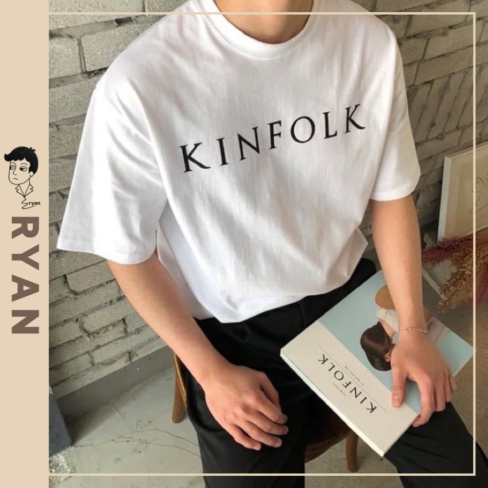 RYAN - Áo thun nam KINFOLK Trắng ngắn tay vải cotton cổ bo tròn thương hiệu RYAN form rộng phong các