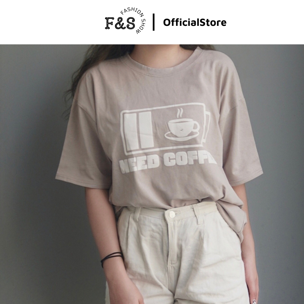 Áo cotton NEED COFFE màu xám tay lỡ unisex form rộng  - Áo phông F&S nam nữ, cặp đôi phong cách hàn quốc
