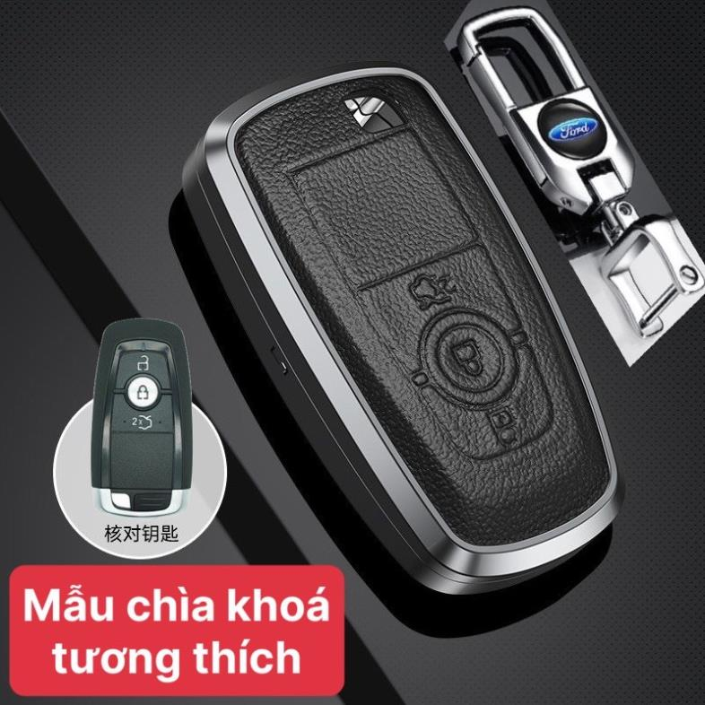 Ốp khóa xe titan mặt da cao cấp chìa khoá xe Ford Everest mẫu 3 nút, Ford Ecosport,ốp khóa viền kim loại by Ốp khóa VIP