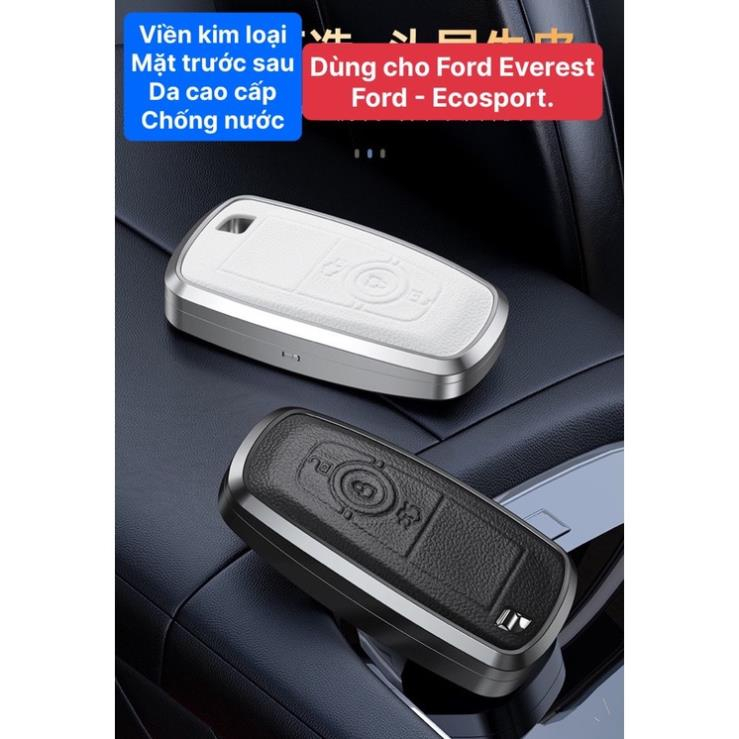 Ốp khóa xe titan mặt da cao cấp chìa khoá xe Ford Everest mẫu 3 nút, Ford Ecosport,ốp khóa viền kim loại by Ốp khóa VIP