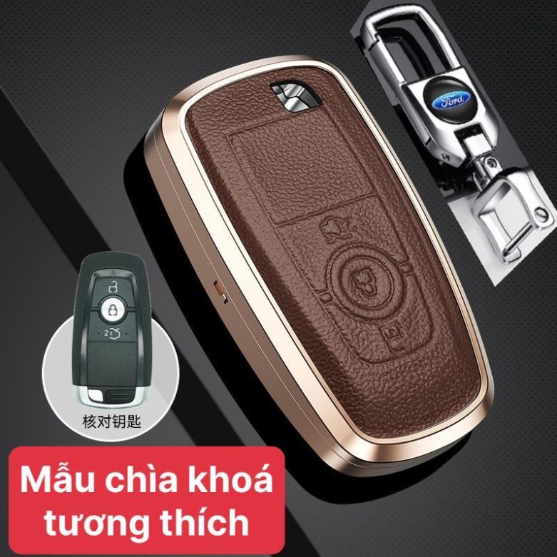 Ốp khóa xe titan mặt da cao cấp chìa khoá xe Ford Everest mẫu 3 nút, Ford Ecosport,ốp khóa viền kim loại by Ốp khóa VIP