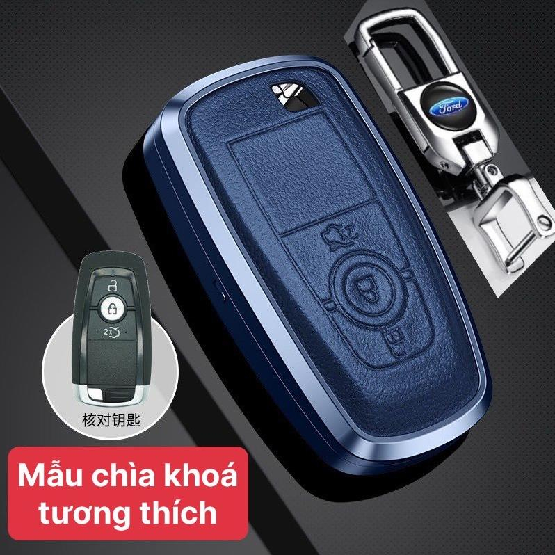 Ốp khóa xe titan mặt da cao cấp chìa khoá xe Ford Everest mẫu 3 nút, Ford Ecosport,ốp khóa viền kim loại by Ốp khóa VIP