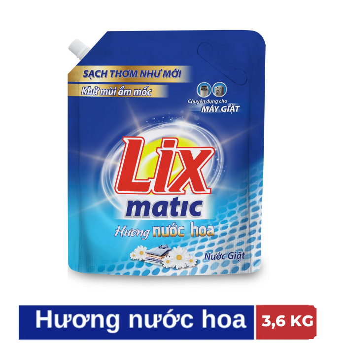 Nước giặt Lix Matic hương nước hoa túi 3.5kg giặt tẩy mọi vết bẩn cứng đầu máy giặt cửa trước NGM42 - Lixco Việt Nam