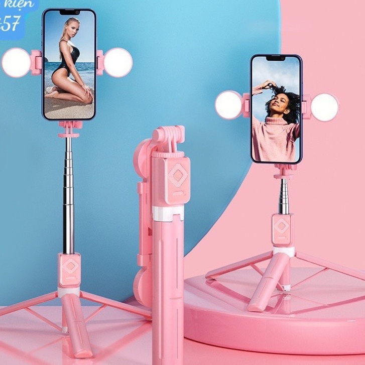 Gậy chụp ảnh 3 chân thế hệ mới, có 2 đèn led trợ sáng, Gậy selfie chụp hình, tự sướng,bluetooth điều khiển từ xa