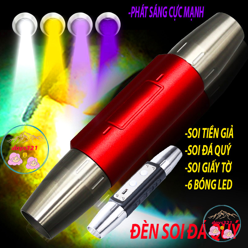 Đèn pin soi đá quý- soi tiền- soi giấy tờ oto,xe máy,nhà đất, Soi cua...có 6 bóng-6 màu-9 chế độ