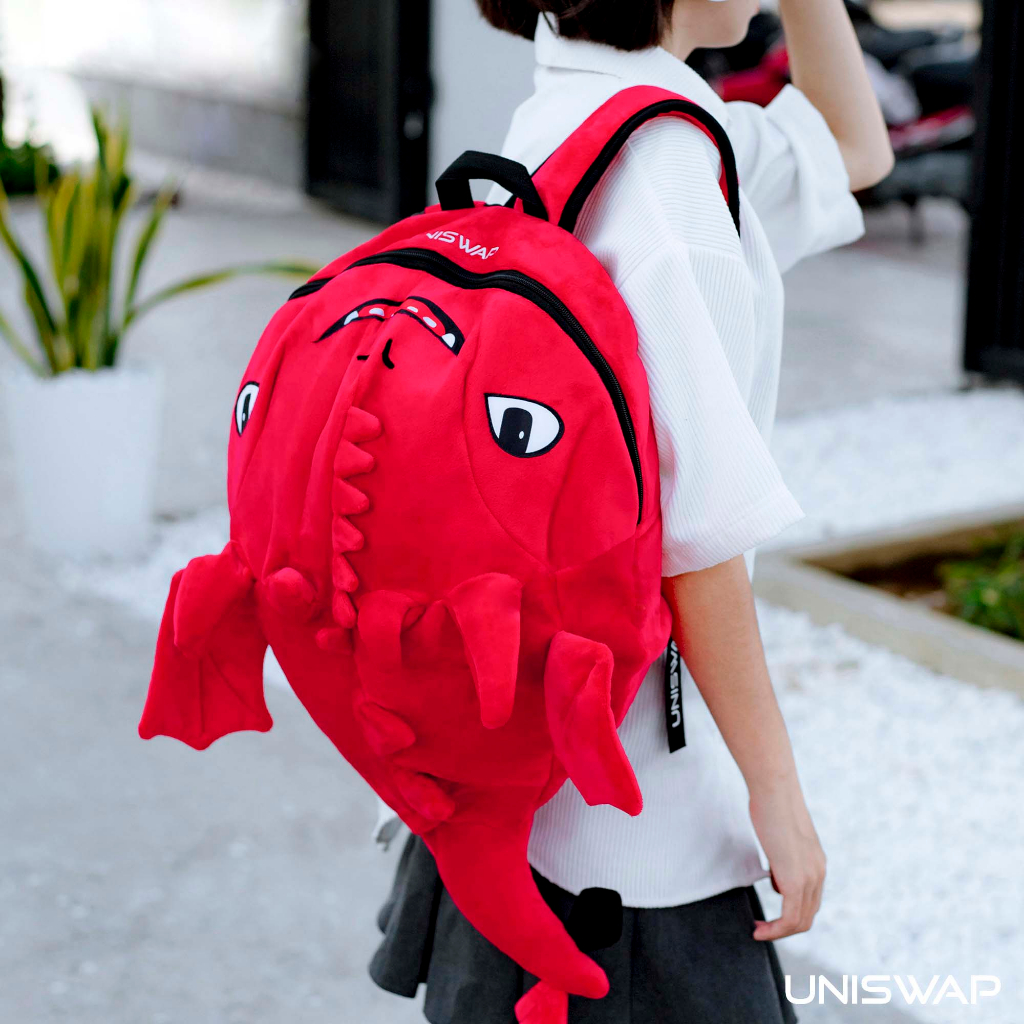 Balo rồng vải nhung mịn màu đỏ cực dễ thương, đựng vừa nón bảo hiểm, đồ dùng, đi học, đi du lịch - HÀNG NHƯ HÌNH