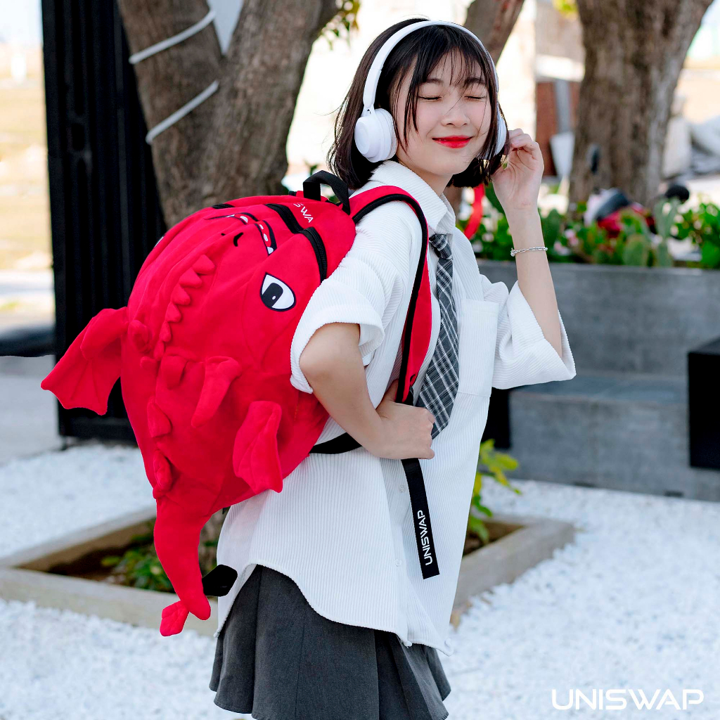 Balo rồng vải nhung mịn màu đỏ cực dễ thương, đựng vừa nón bảo hiểm, đồ dùng, đi học, đi du lịch - HÀNG NHƯ HÌNH