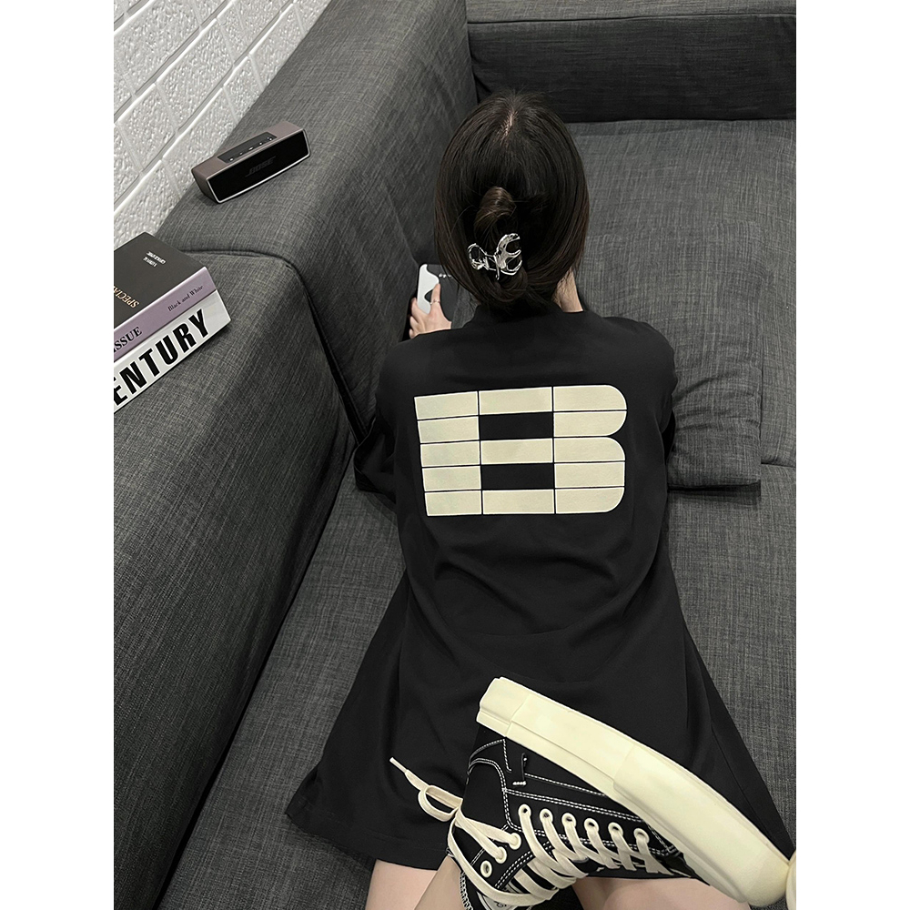 Áo thun tay lỡ Hình In Chữ B Trắng/Đen, Áo phông Unisex nam nữ Cotton 2 chiều oversize form rộng PLEASURE BRAND