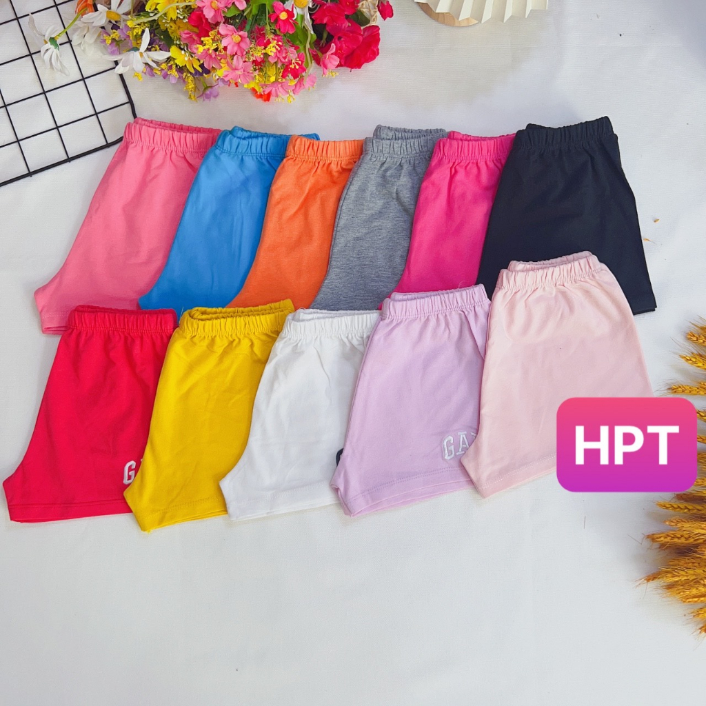 Quần đùi bé gái thêu logo chất cotton 100% co giãn 4 chiều vải xuất mềm và thấm hút mồ hôi cho bé từ 10-45kg