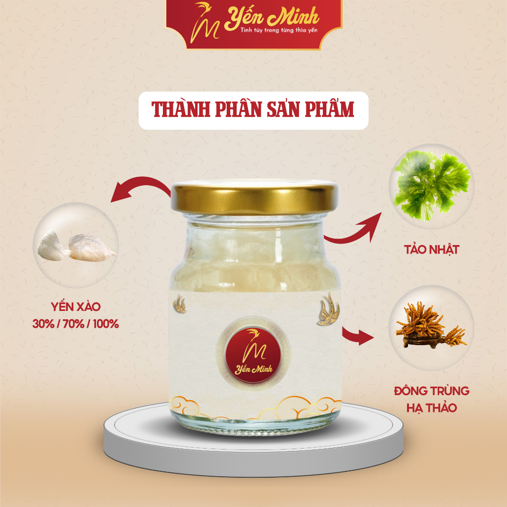 Yến chưng sẵn Đông trùng hạ thảo giúp ngủ ngon Combo dùng thử yến sào 100% / 70% / 30% yến thô Yến Minh