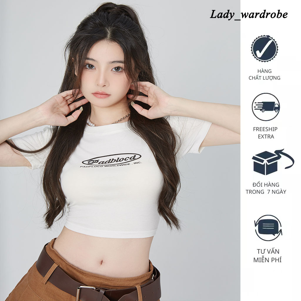 Áo thun nữ ngắn tay cổ tròn in chữ kiểu dáng basic áo kiểu ôm body áo hàn sexy màu trắng đen