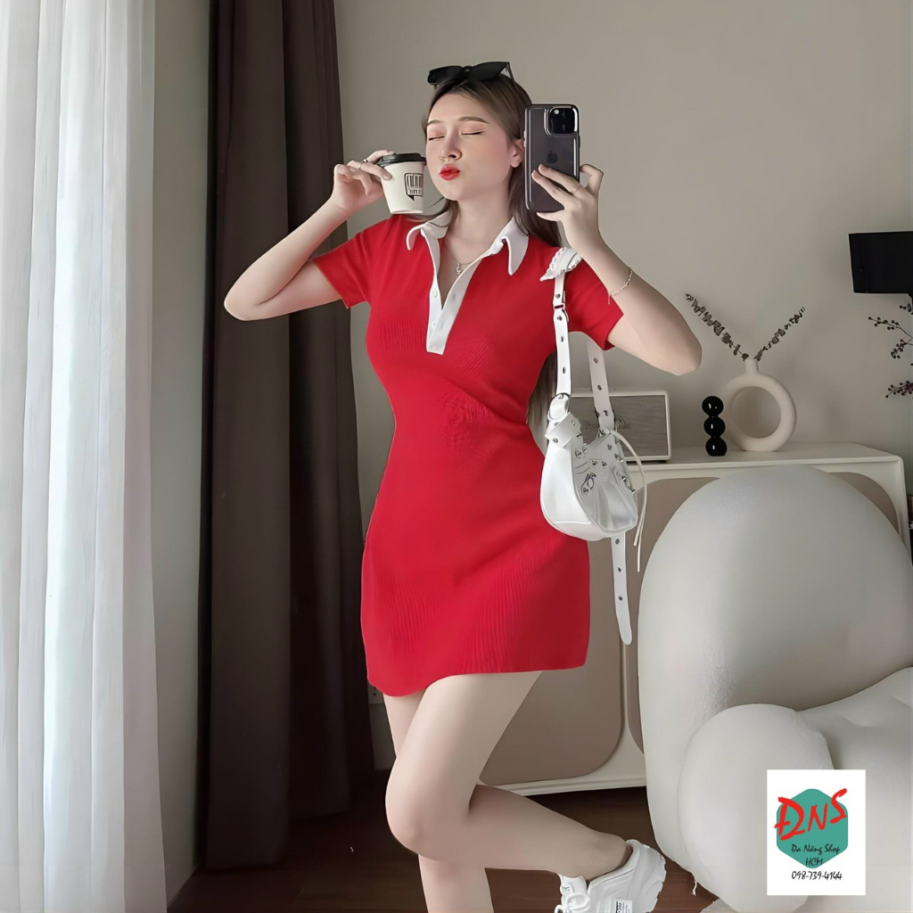 Đầm váy nữ Đầm phối cổ Sơ Mi cài nút thật đi học, đi chơi siêu xinh
