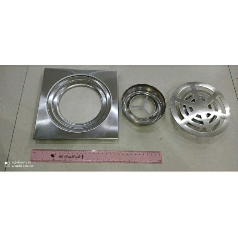 Phễu thu sàn, ga thoát nước inox cỡ đại dùng cho ống phi 125, phi 140, 160. Kích thước mặt ga 20 cm x 20 cm