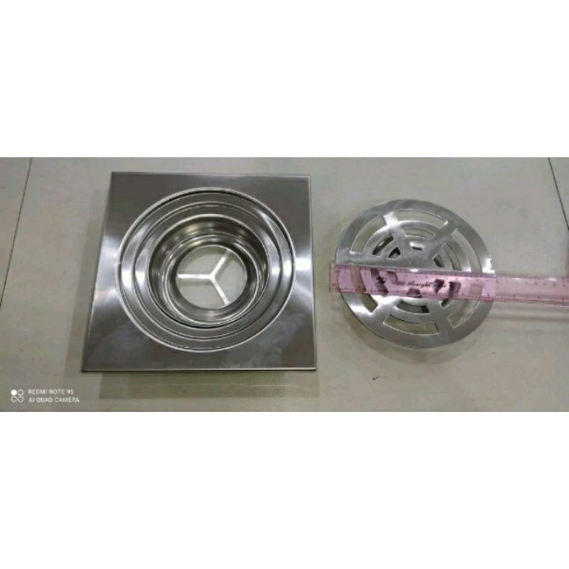 Phễu thu sàn, ga thoát nước inox cỡ đại dùng cho ống phi 125, phi 140, 160. Kích thước mặt ga 20 cm x 20 cm