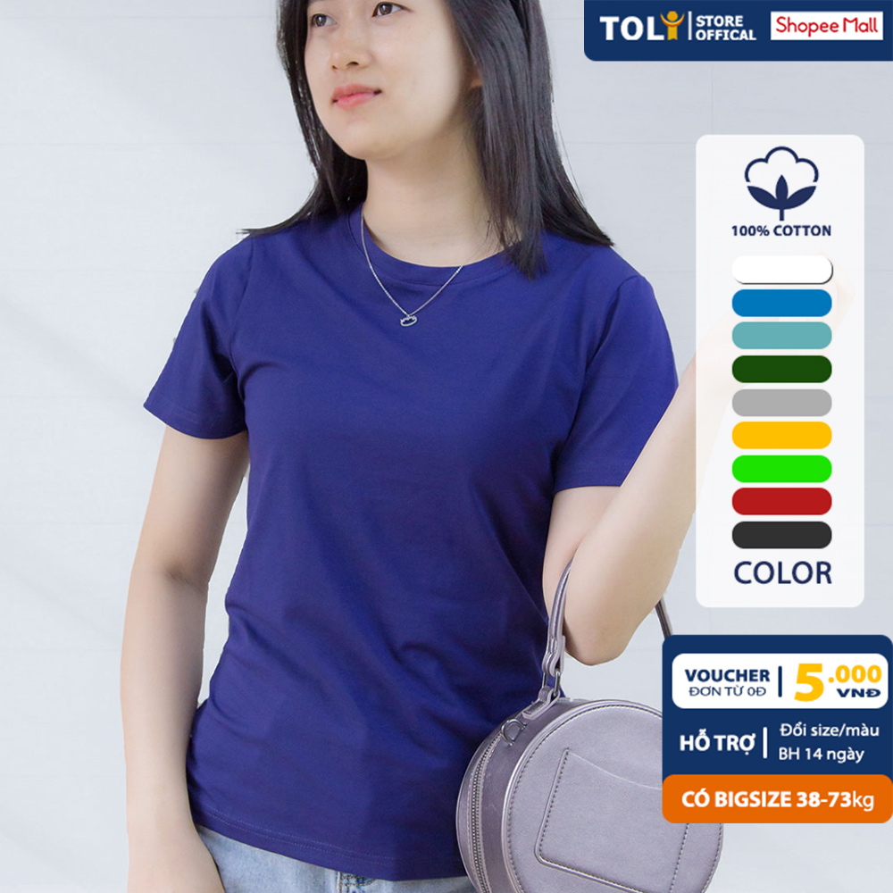 Áo thun nữ TOLI cổ tròn tay ngắn, dáng ôm nhẹ, vải Cotton co dãn mềm mịn, màu trơn, hàng chính hãng cao cấp [Tr-25B]