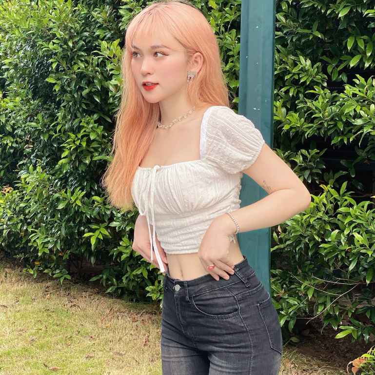 Áo Chloe croptop rút dây buộc nơ ngực- Áo Croptop Hở Vai