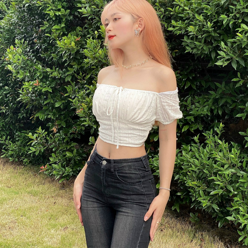 Áo Chloe croptop rút dây buộc nơ ngực- Áo Croptop Hở Vai