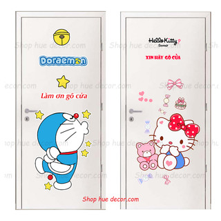 Decal trang trí cửa phòng họa tiết doraemon và hello kitty dễ thương, sẵn keo, chống nước, dán cửa, dán tường