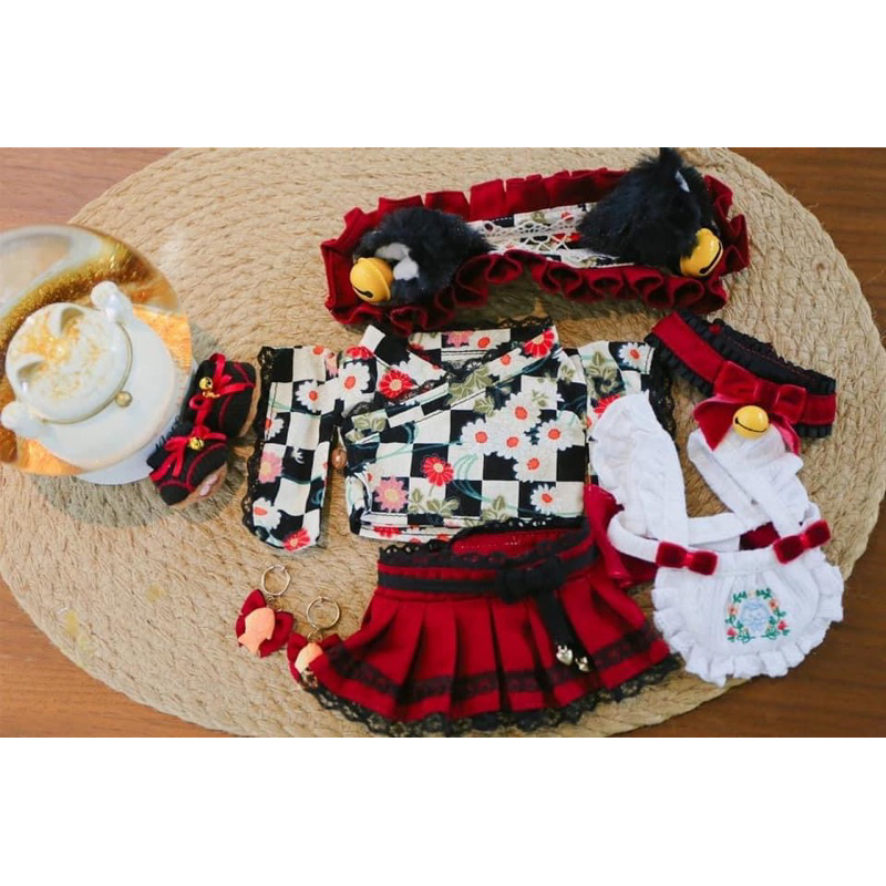Set outfit Meow Meow Restaurant đỏ/ hồng fullset - Sẵn