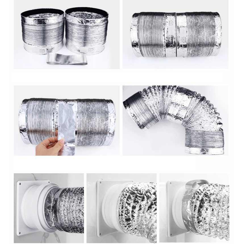 3 mét ống bạc phi 100-200 mềm 2 lớp dẫn khí hút mùi, thông gió thoát khí chống cháy 6/8 inch