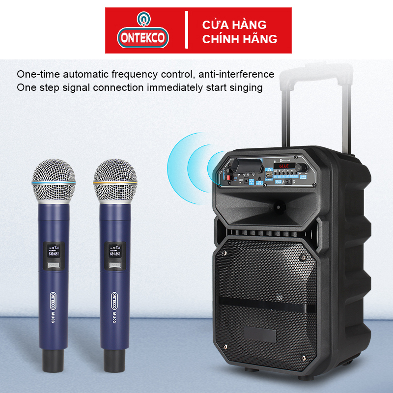 Micro karaoke ONTEKCO Mu03 Micro hát karaoke dùng pin sạc cầm tay micro phù hợp mọi loa kéo, amply gia đình