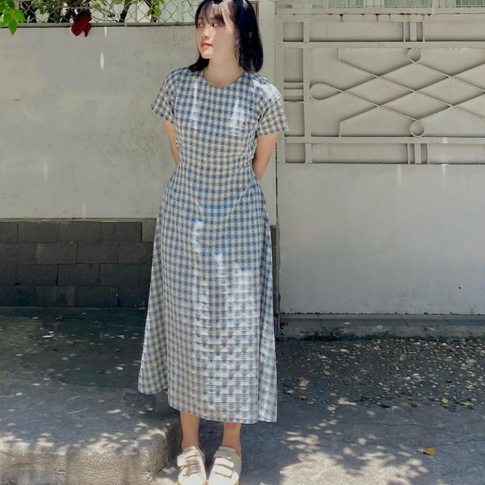 Váy Dài Kẻ Caro Dáng Dài Có Đai Eo Chất Vải Thô Mát