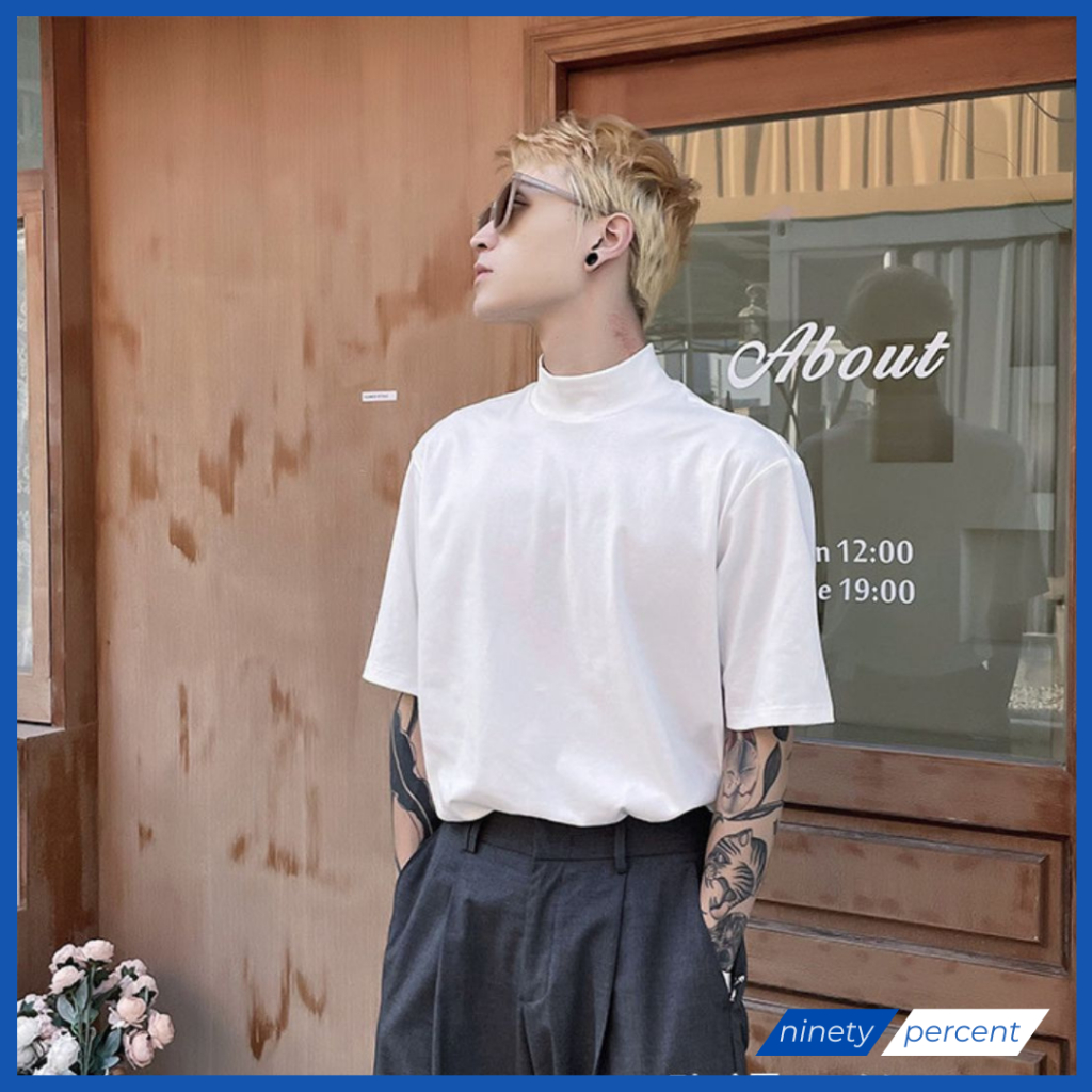 Áo Thun Cotton Nam Cổ Lọ 3 Phân Tay Ngắn _ AT013_NINETY PERCENT
