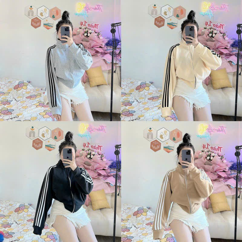 Áo khoác croptop nữ cổ cao dáng lửng dây kéo khoen chạy 3 sọc tay thể thao mẫu mới cực trend 777TPcroptop423