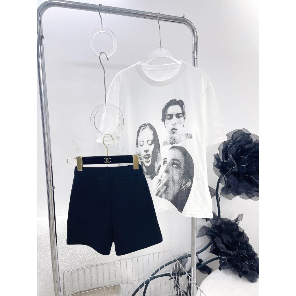 SET ÁO THUN TRẮNG IN HÌNH + SHORT THUN