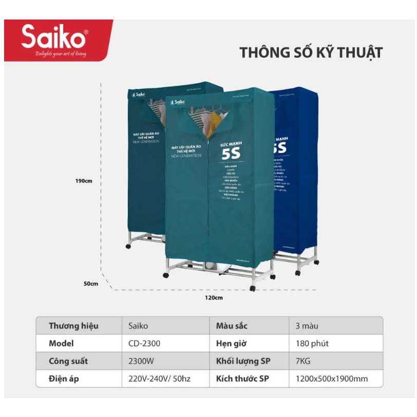 Tủ sấy quần áo Saiko CD-2300