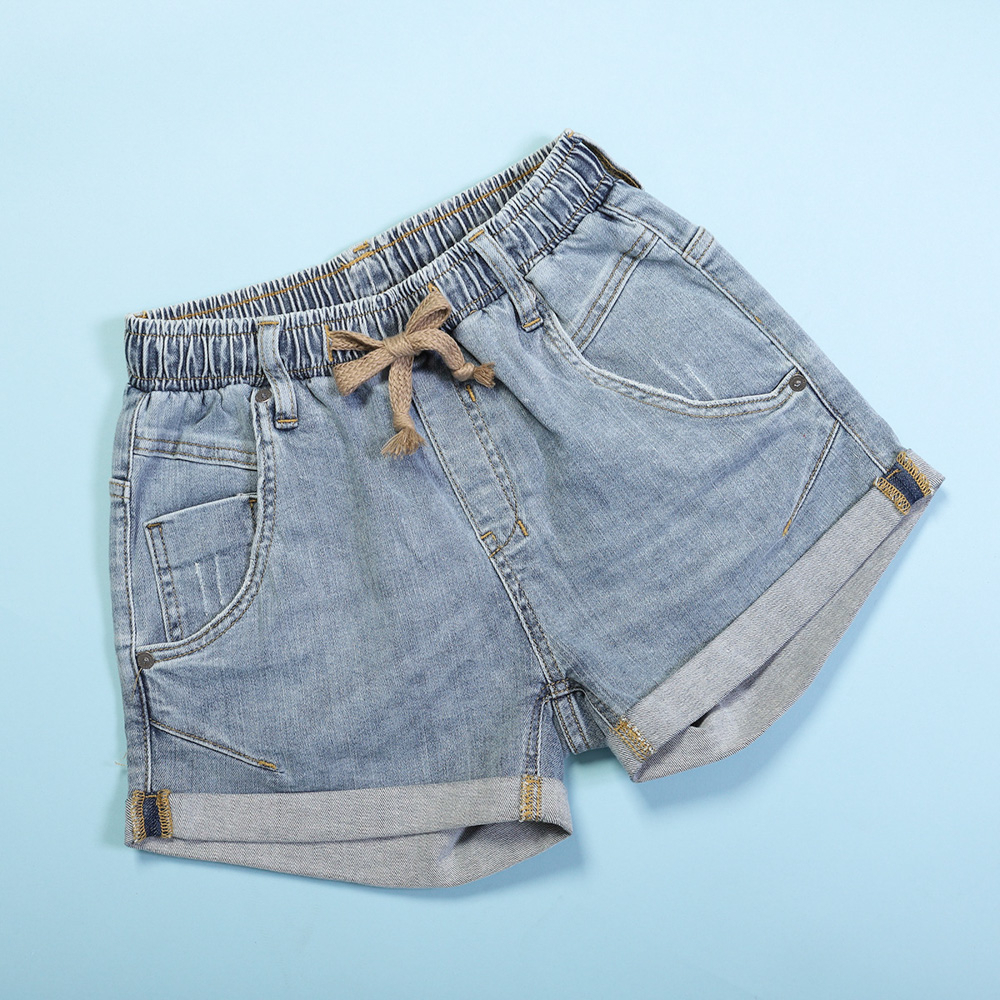 Quần Shorts Jean Nữ Săn Lai Lưng Thun Xanh Nhạt 8067