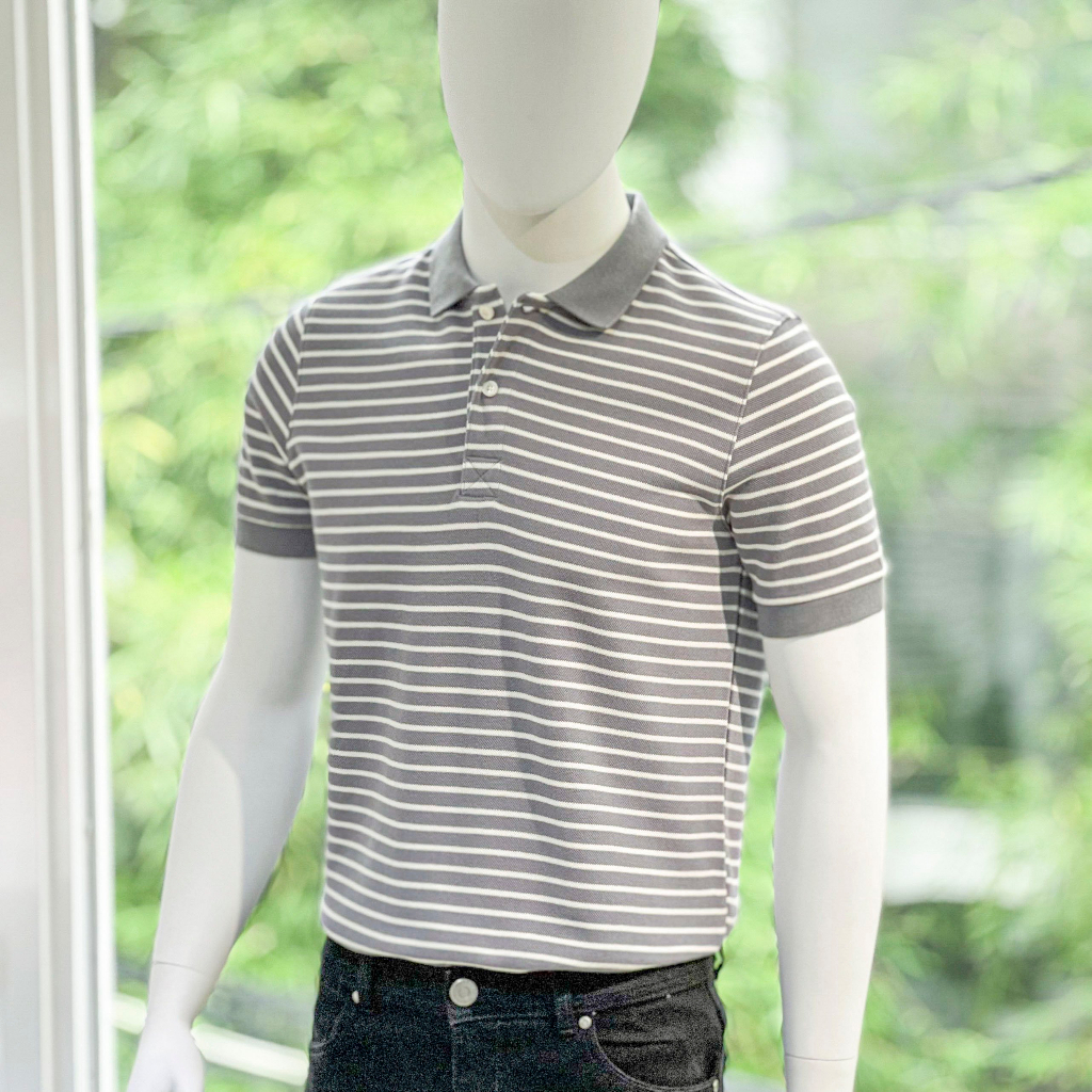 Áo Thun Nam Cao Cấp Polo Grey Stripes BY COTTON