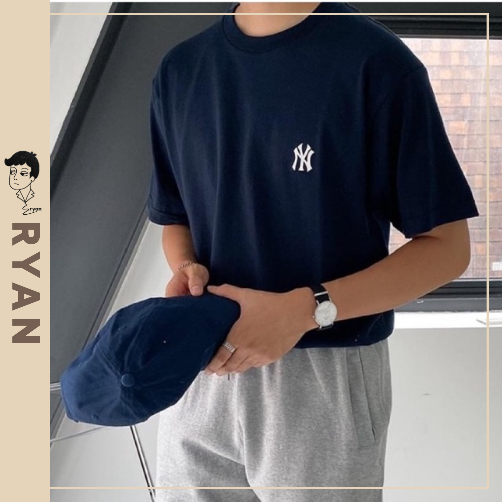 RYAN - Áo thun nam NY ngắn tay vải cotton cổ bo tròn thương hiệu RYAN form rộng phong cách Hàn Quốc