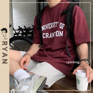 RYAN - Áo thun nam UNIVERSITY ngắn tay vải cotton cổ bo tròn thương hiệu RYAN form rộng phong cách Hàn Quốc