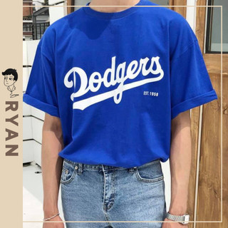 RYAN - Áo thun nam Dodgers (xanh dương) ngắn tay vải cotton cổ bo tròn thương hiệu RYAN form rộng phong cách Hàn Quốc