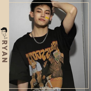 RYAN - Áo thun nam TRAVIS (đen) ngắn tay vải cotton cổ bo tròn thương hiệu RYAN form rộng phong cách Hàn Quốc