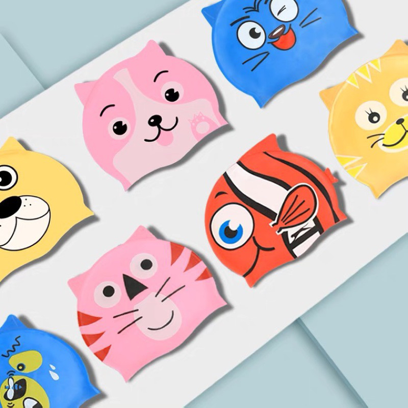 Nón bơi silicone cho bé trai bé gái chống nước in hình ngộ nghĩnh dễ thương