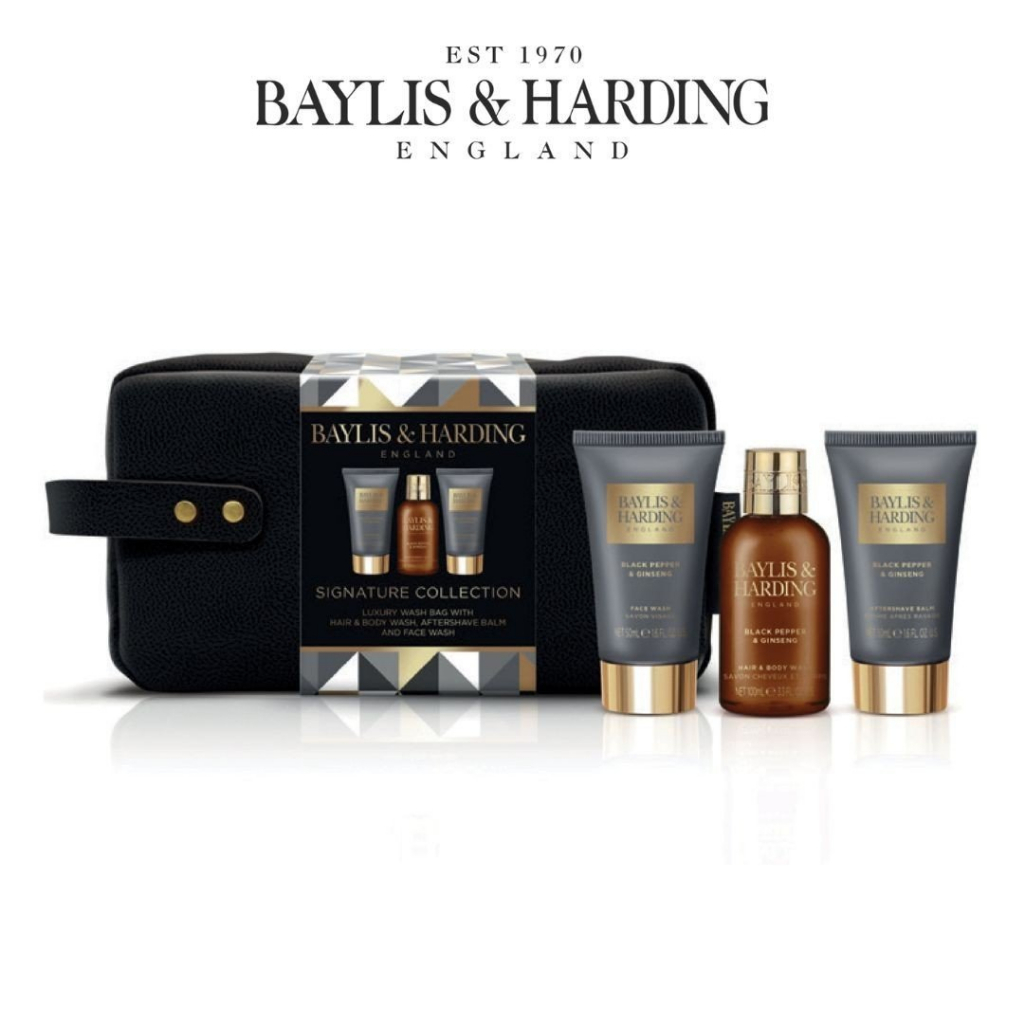 Túi quà 3 món chăm sóc da cao cấp dành cho nam - hương tiêu đen và nhân sâm Baylis & Harding Signature