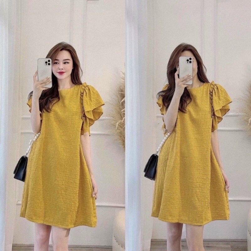 Váy Bầu, Đầm Bầu Thiết Kế Tay Bèo Cực Xinh, Chất Đũi Xốp Mềm Thoải Mái Cho Nàng